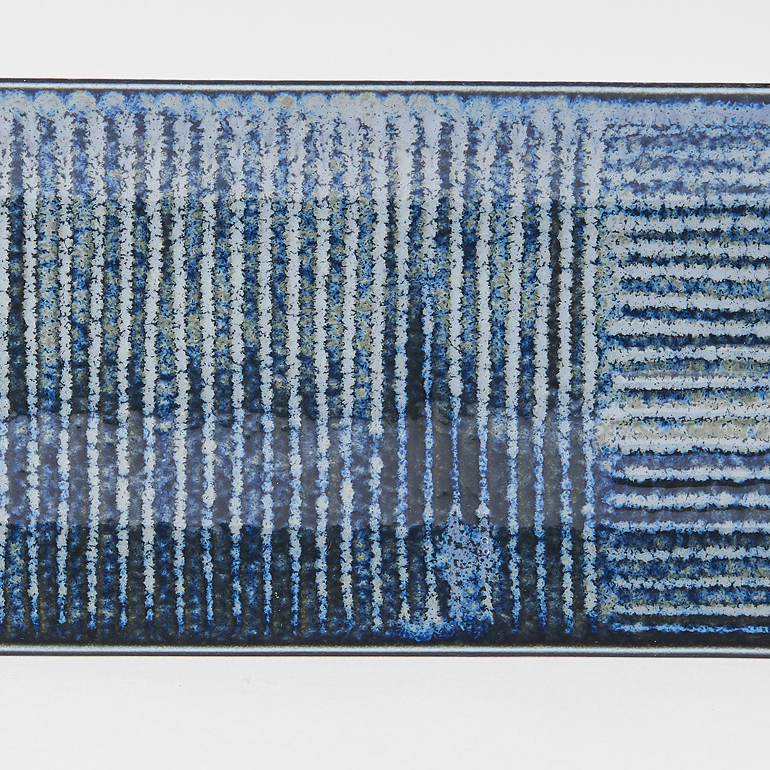 Plate Rectangular 33x10cm Lines Dark Blue Glaze