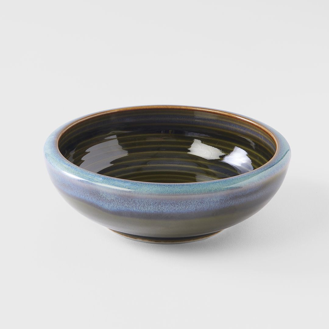 Bowl Thick Edge 17cm Blue Outer Dark Green Inner Glaze