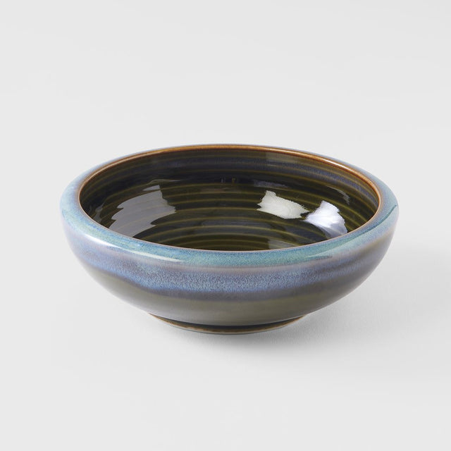 Bowl Thick Edge 17cm Blue Outer Dark Green Inner Glaze