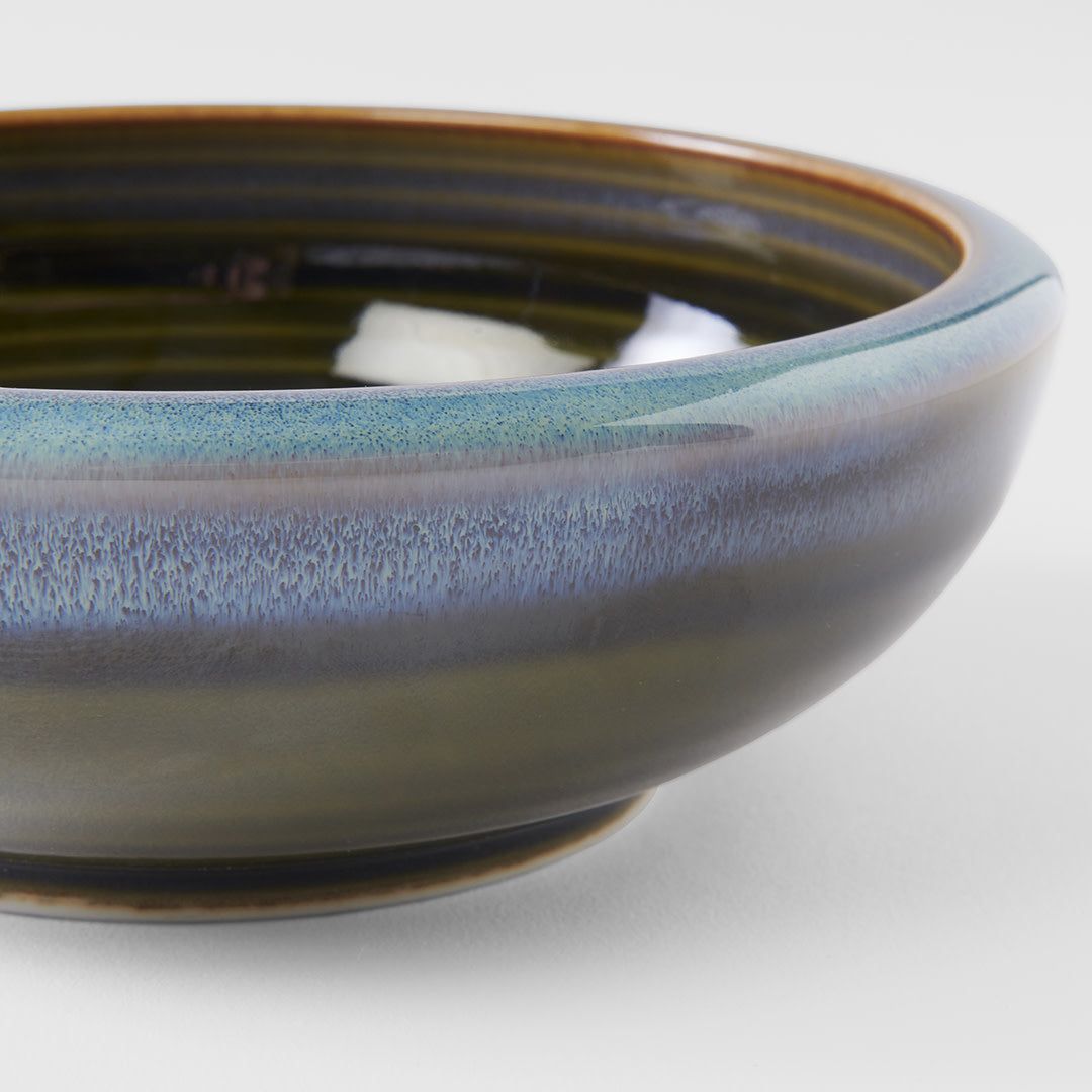 Bowl Thick Edge 17cm Blue Outer Dark Green Inner Glaze