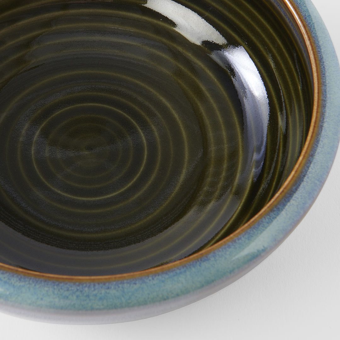 Bowl Thick Edge 17cm Blue Outer Dark Green Inner Glaze