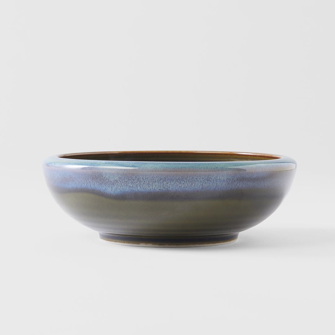 Bowl Thick Edge 17cm Blue Outer Dark Green Inner Glaze