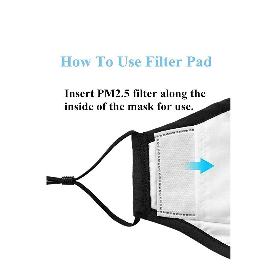 Face Mask Reusable Cotton Cloth Fabric w 2 Pm2.5 Perfect Fit Adjustable Black