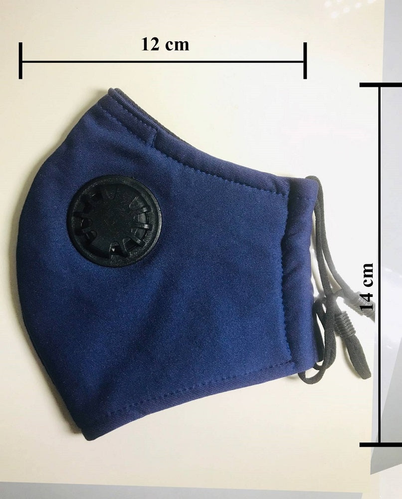 Reusable Cotton Cloth Face Mask w 2 PM2.5 Filters Breathing Valve 3Ply Blue