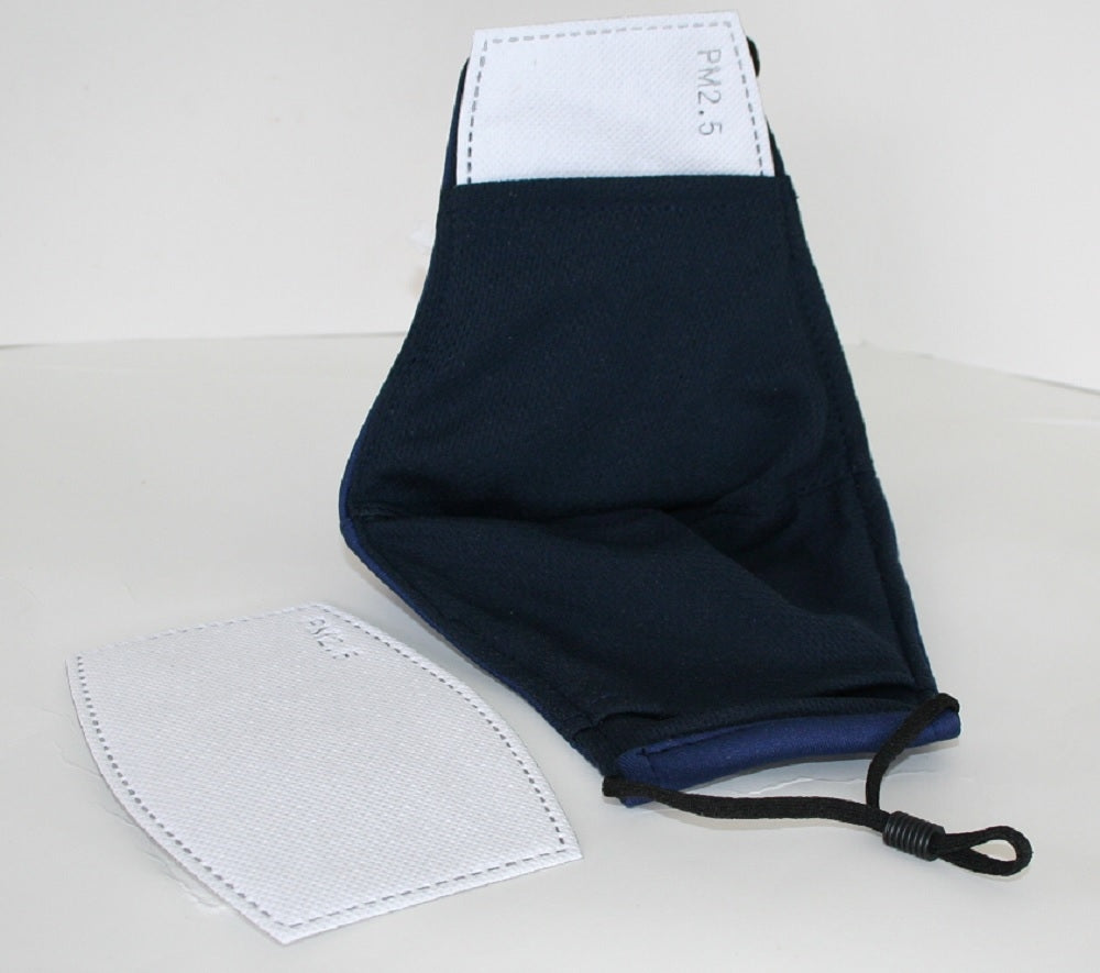 Reusable Cotton Cloth Face Mask w 2 PM2.5 Filters Breathing Valve 3Ply Blue