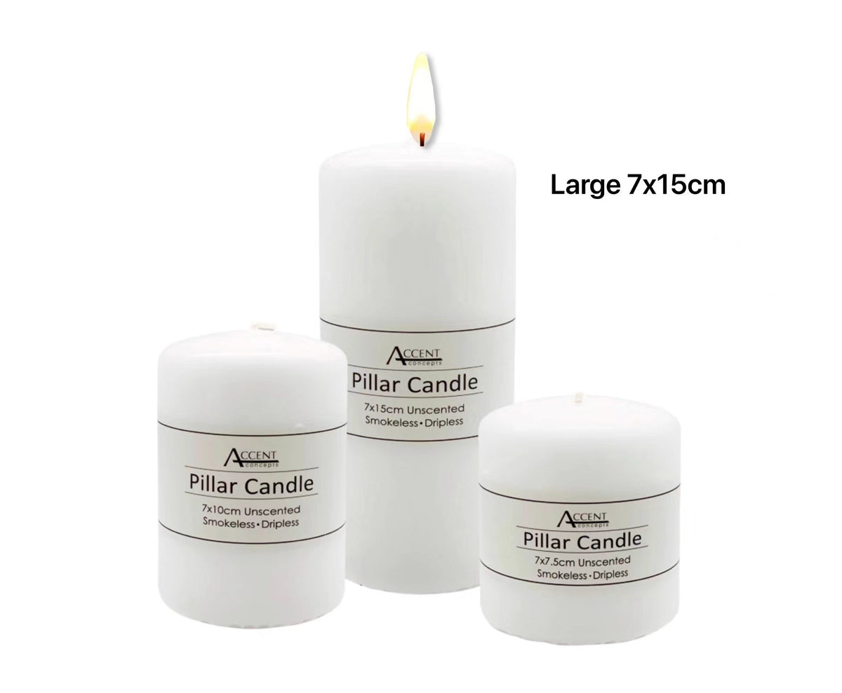 bulk 24 Unscented White Pillar Candle 7x15cm