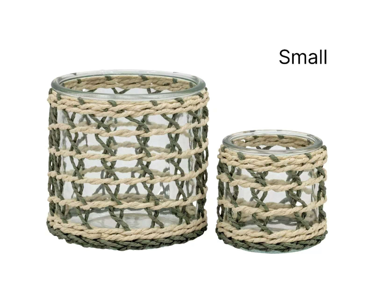bulk 24 Forest Green Paper Rope Glass Jar 8cm
