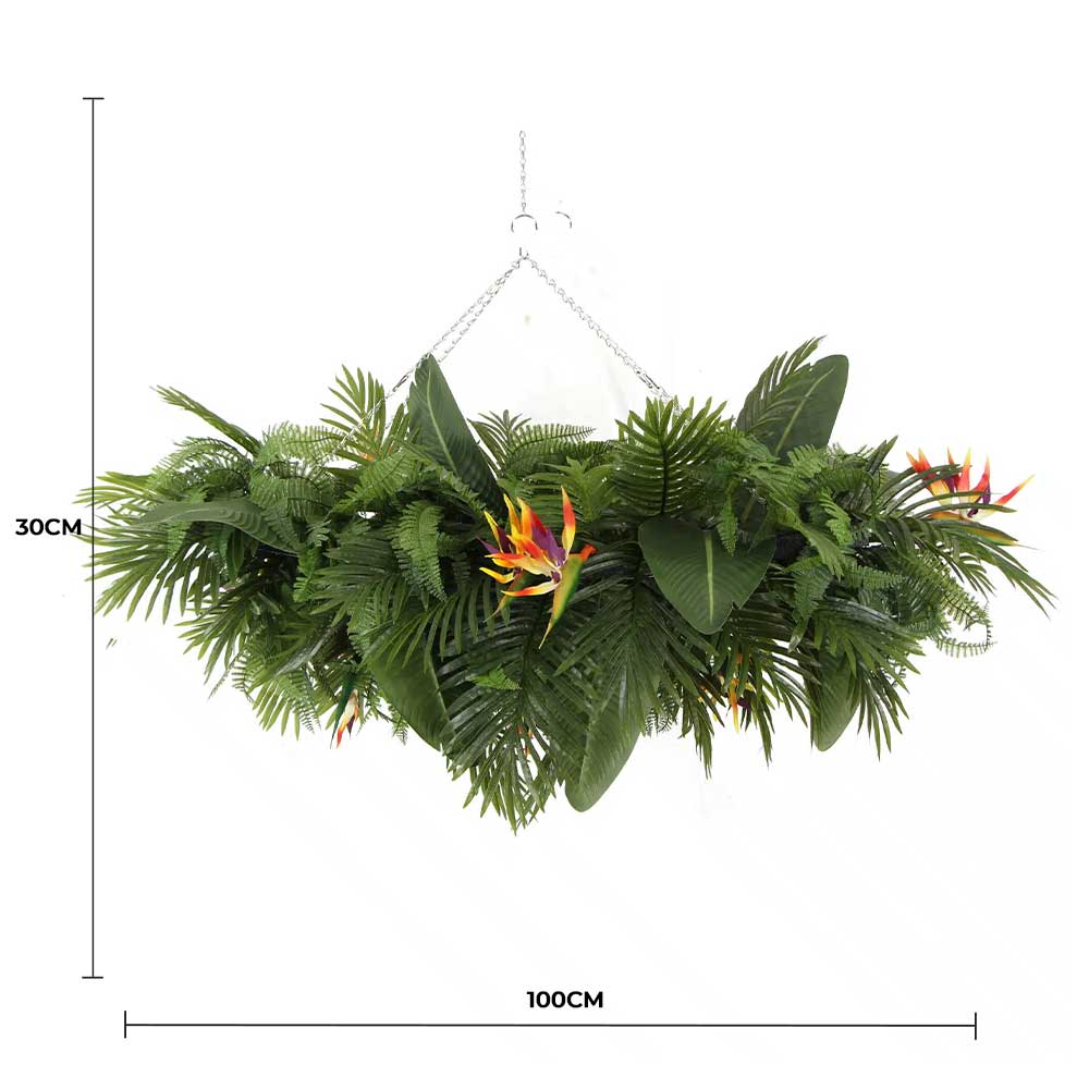 Artificial Hanging Plant Arrangement w/ Arrangement 100cm x 30cm Mesh Foliage