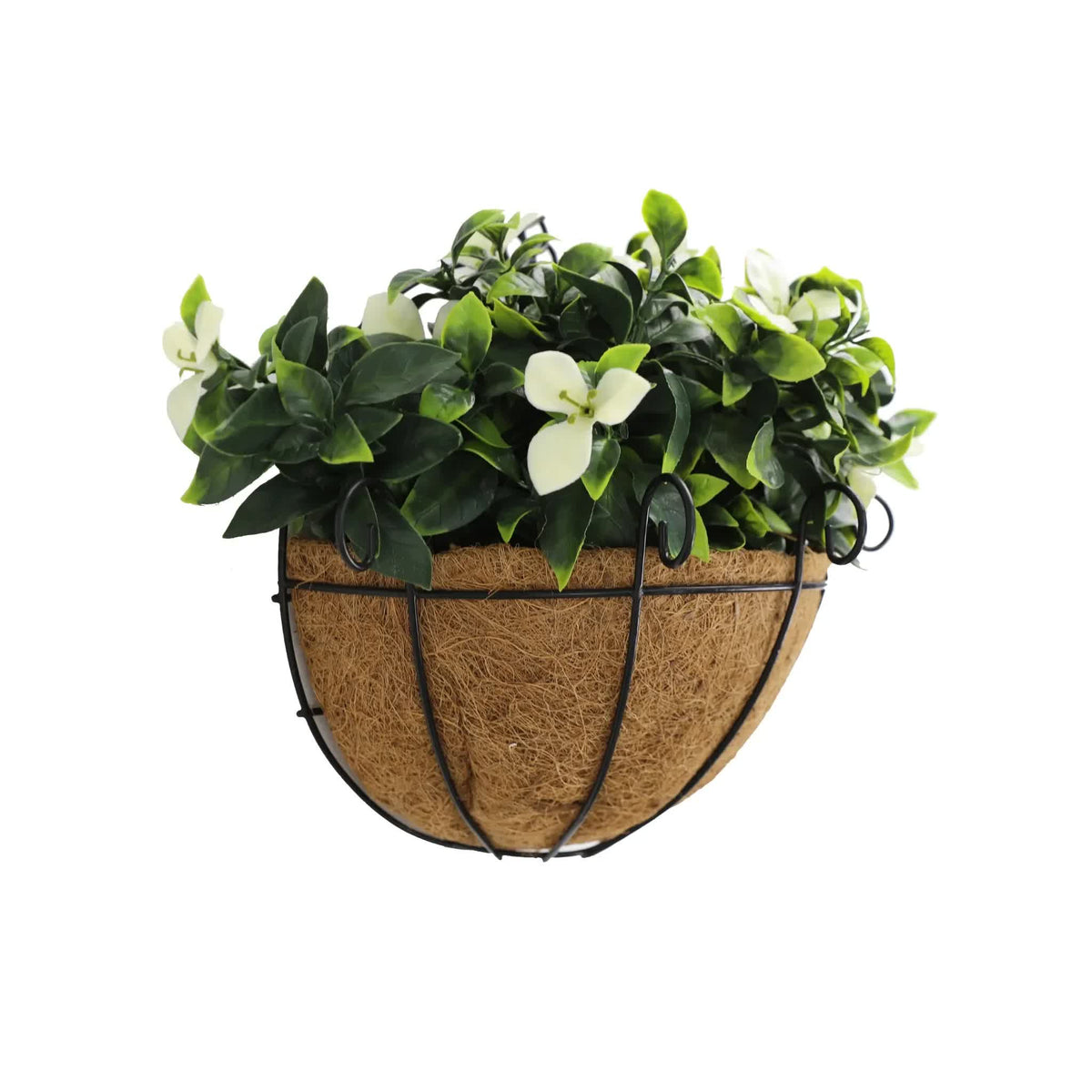Artificial Wall Basket Flowering White Basket 20cm 35cm Long UV Resistant