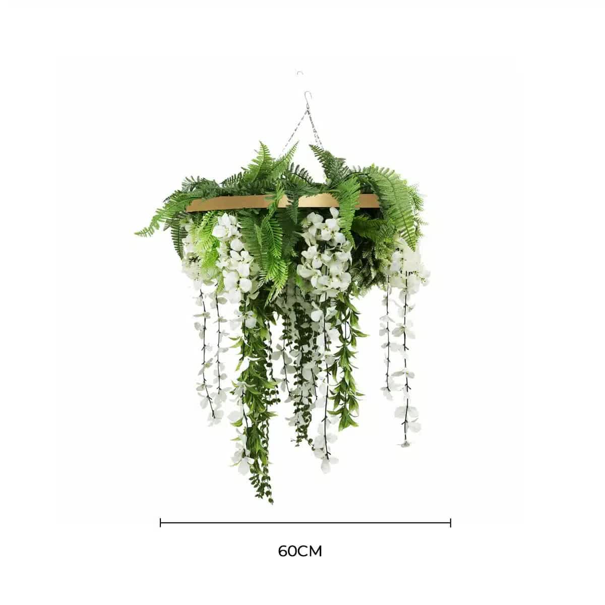 Gold Framed Roof Hanging Disc w/ Draping Life Like Flowers UV Resistant 60cm