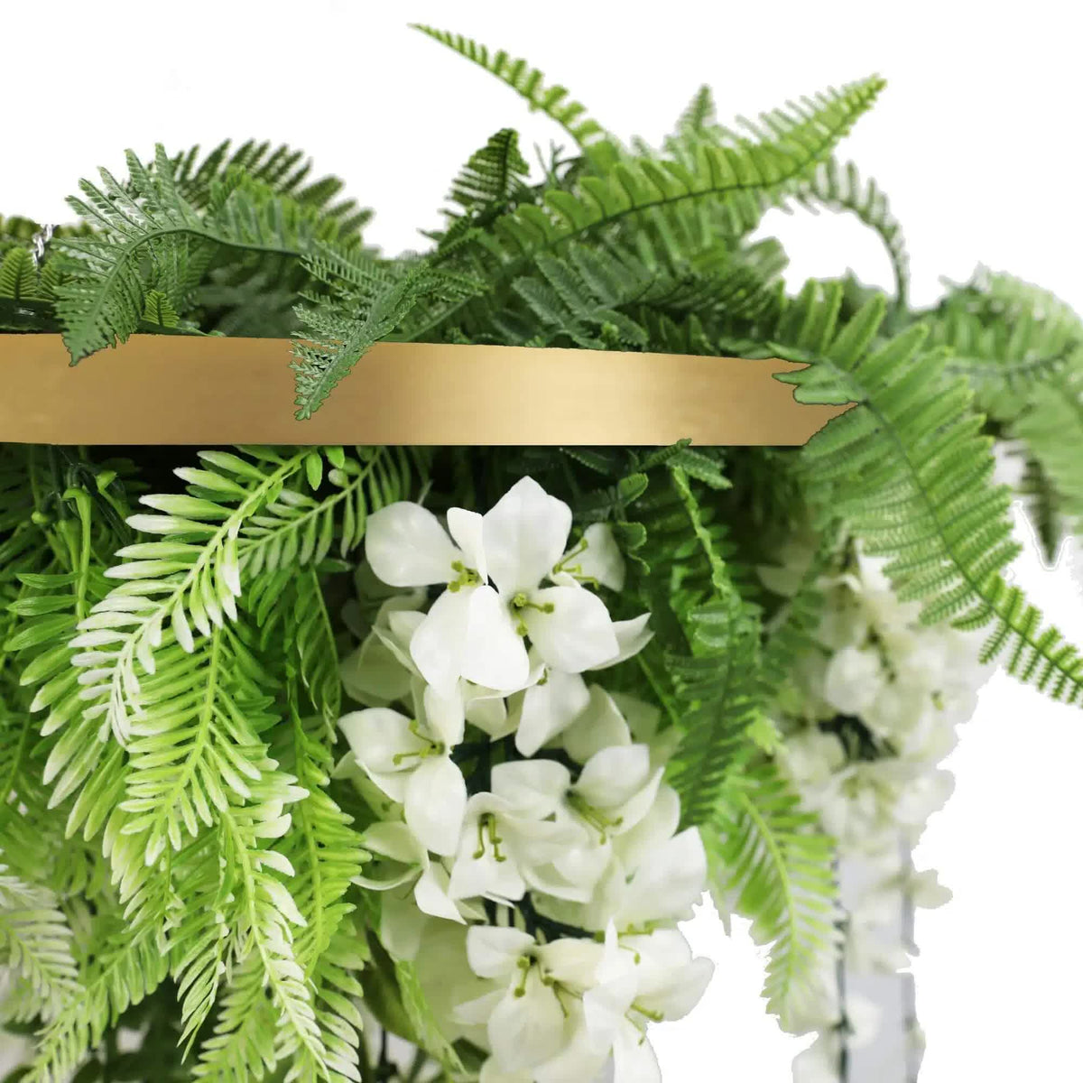 Gold Framed Roof Hanging Disc w/ Draping Life Like Flowers UV Resistant 60cm