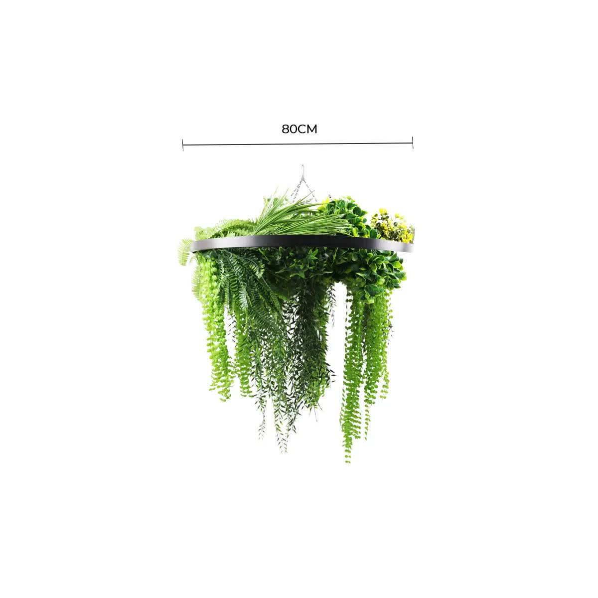 Black Framed Roof Hanging Disc w/ Draping Life Like Plants 80cm UV Resistant