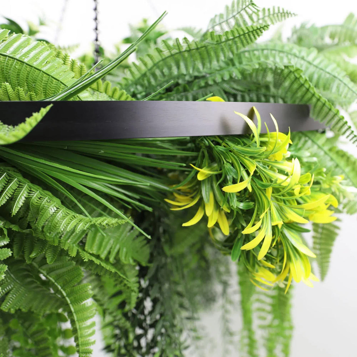 Black Framed Roof Hanging Disc w/ Draping Life Like Plants 80cm UV Resistant