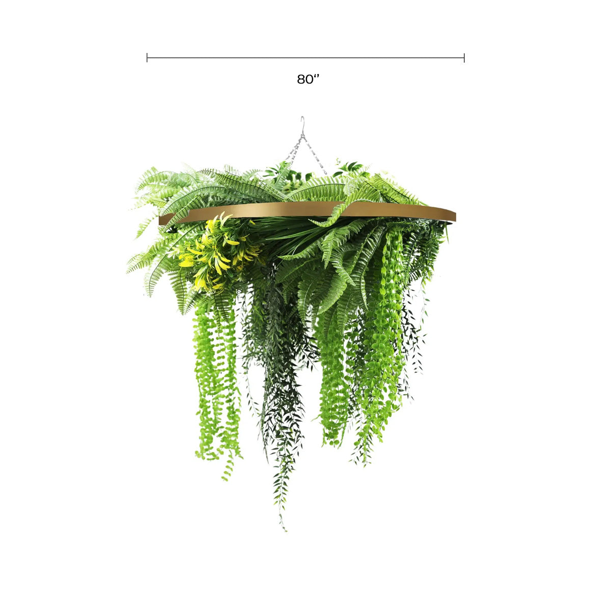 Gold Framed Roof Hanging Disc w/ Draping Life Like Plants 80cm UV Resistant