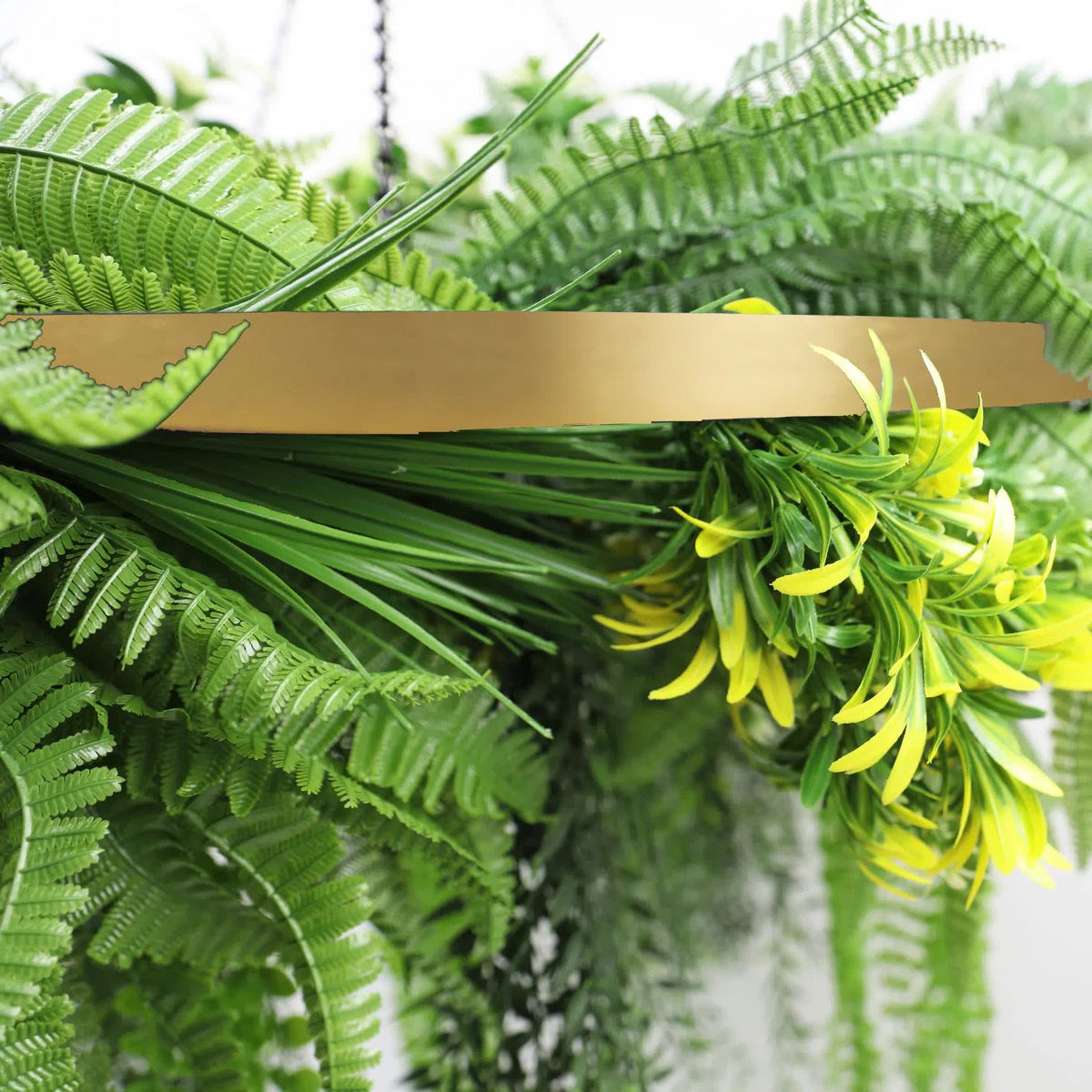 Gold Framed Roof Hanging Disc w/ Draping Life Like Plants 80cm UV Resistant