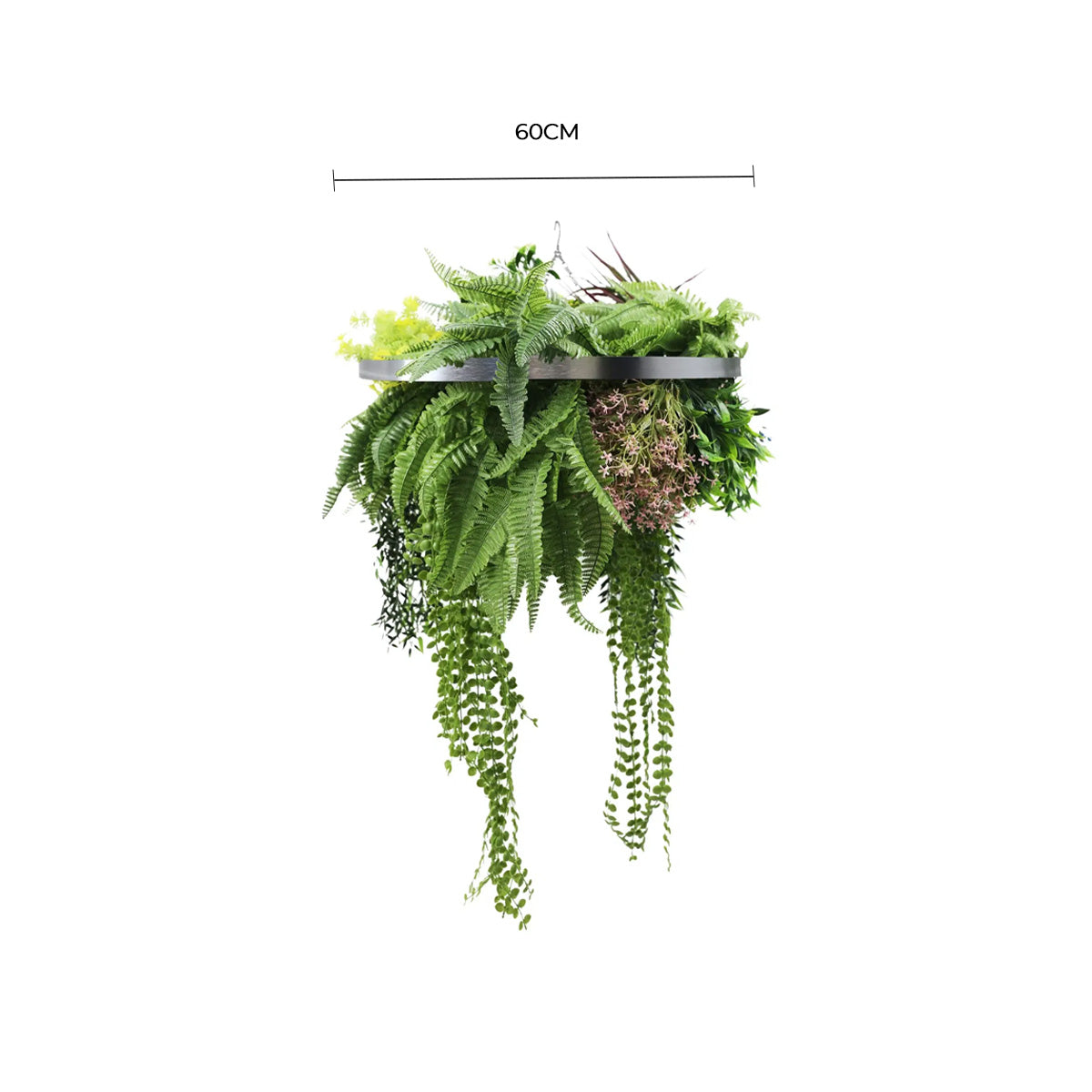 Black Framed Roof Hanging Disc w/ Tropical Foliage Mix & Stems 60cm UV Resistant