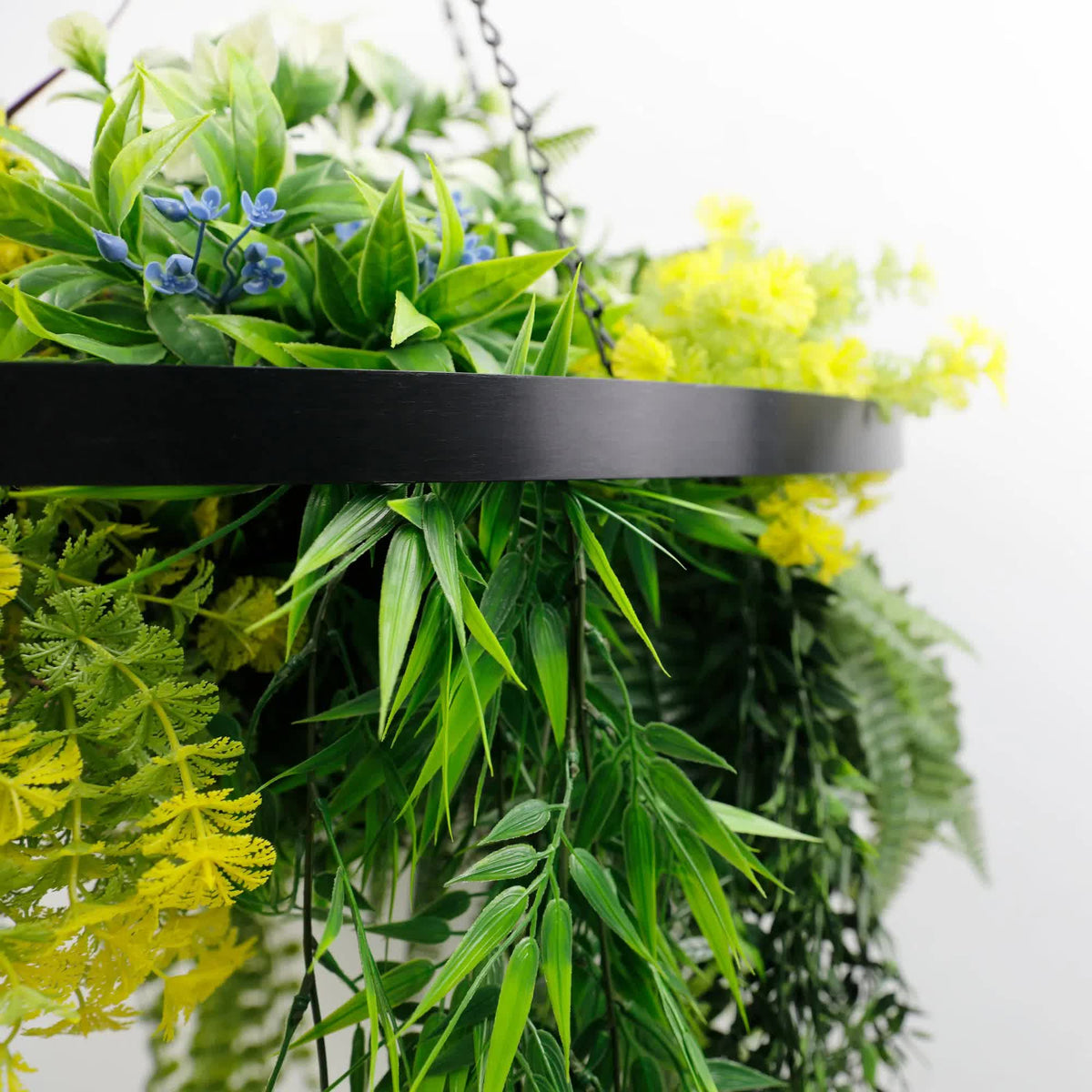 Black Framed Roof Hanging Disc w/ Tropical Foliage Mix & Stems 60cm UV Resistant