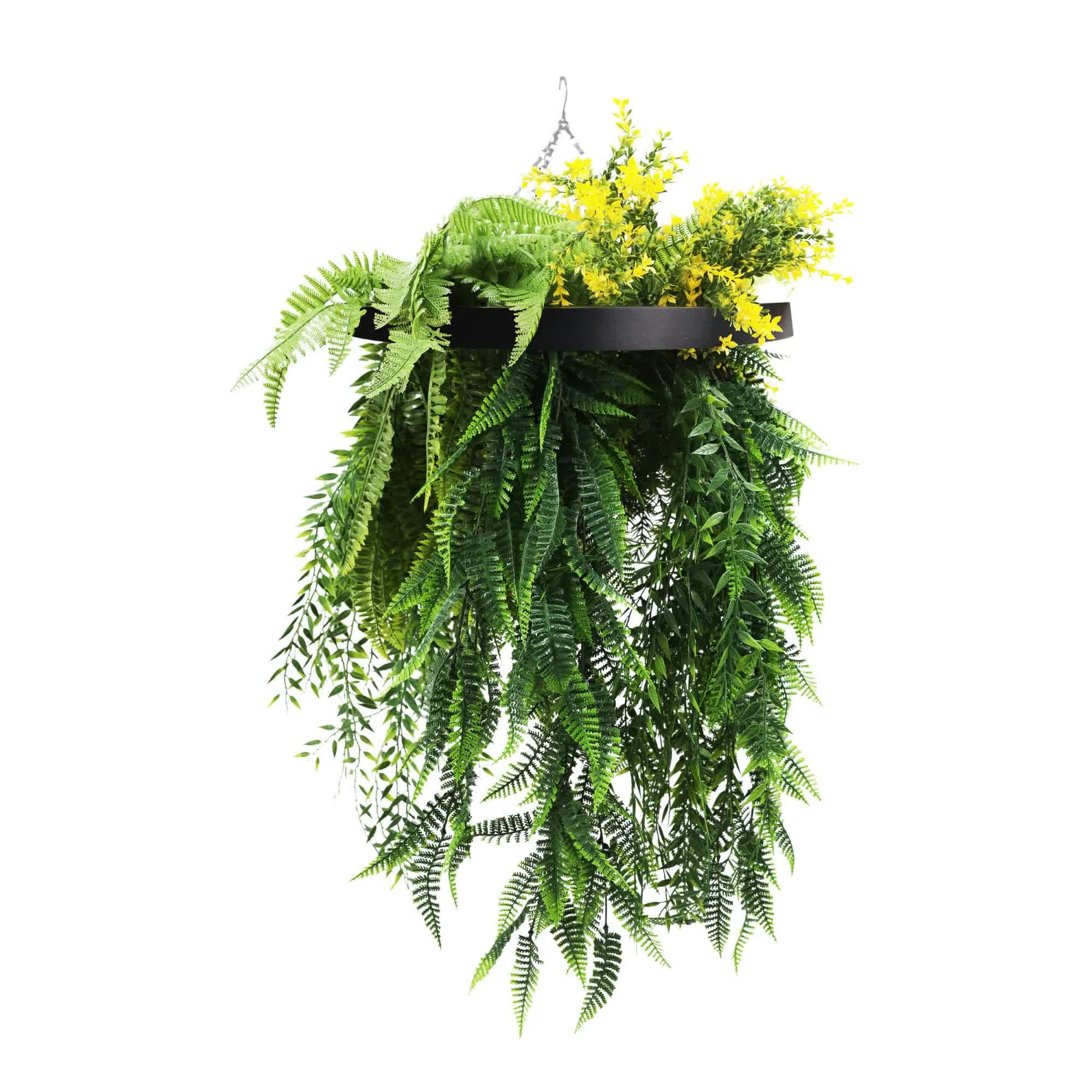 Black Framed Hanging Disc w/ Bright Tropical Foliage & Ferns 40cm UV Resistant