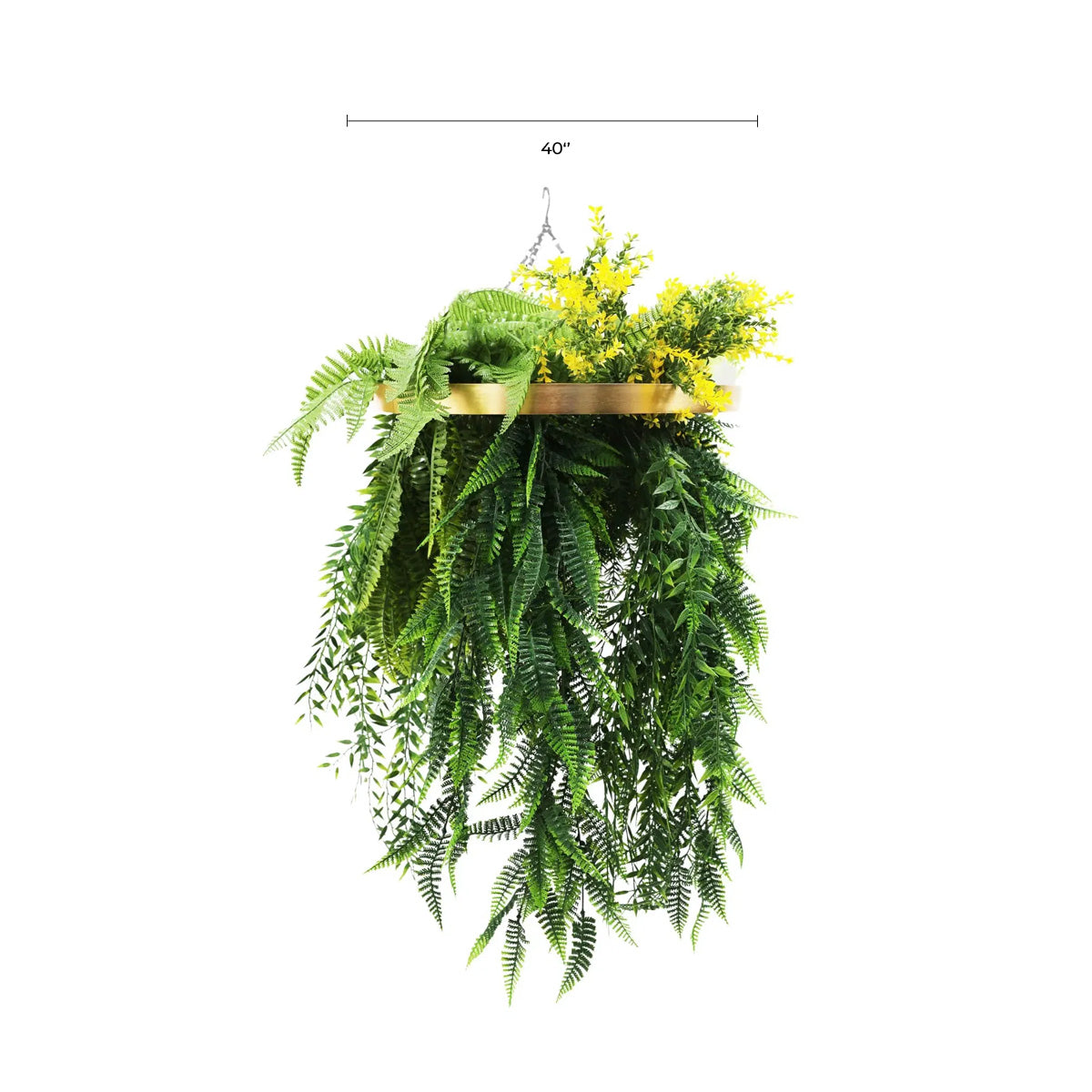 Gold Framed Roof Hanging Disc w/ Bright Tropical Foliage Ferns 40cm UV Resistant