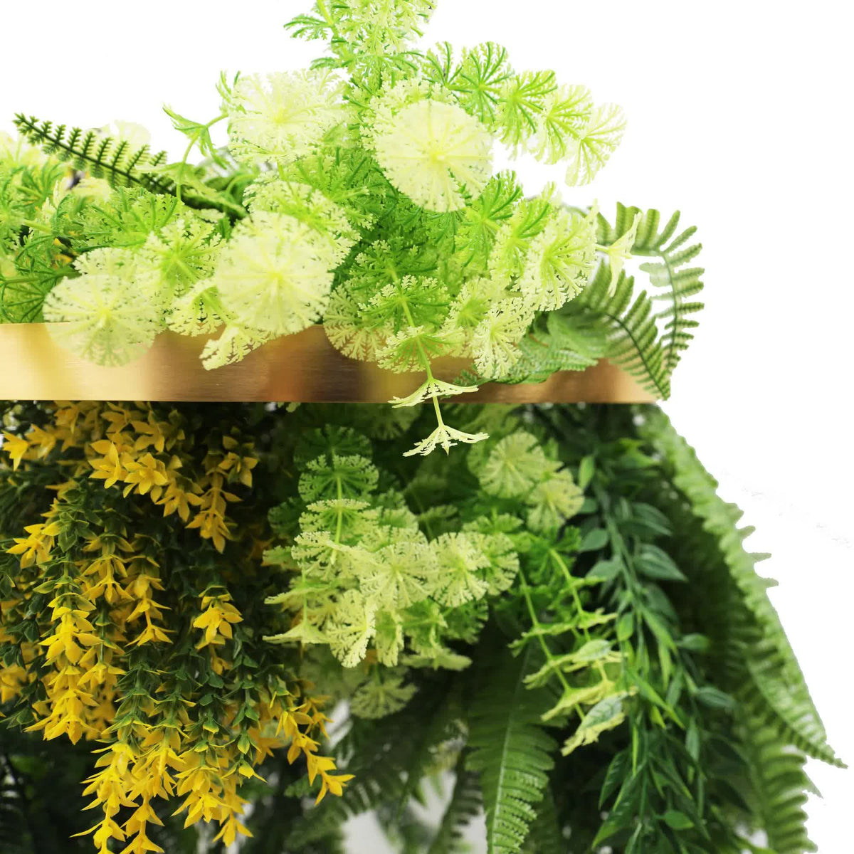 Gold Framed Roof Hanging Disc w/ Bright Tropical Foliage Ferns 40cm UV Resistant
