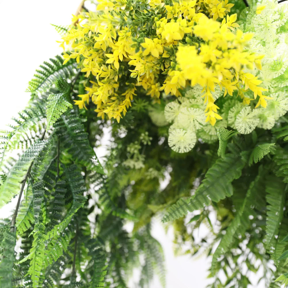 Gold Framed Roof Hanging Disc w/ Bright Tropical Foliage Ferns 40cm UV Resistant