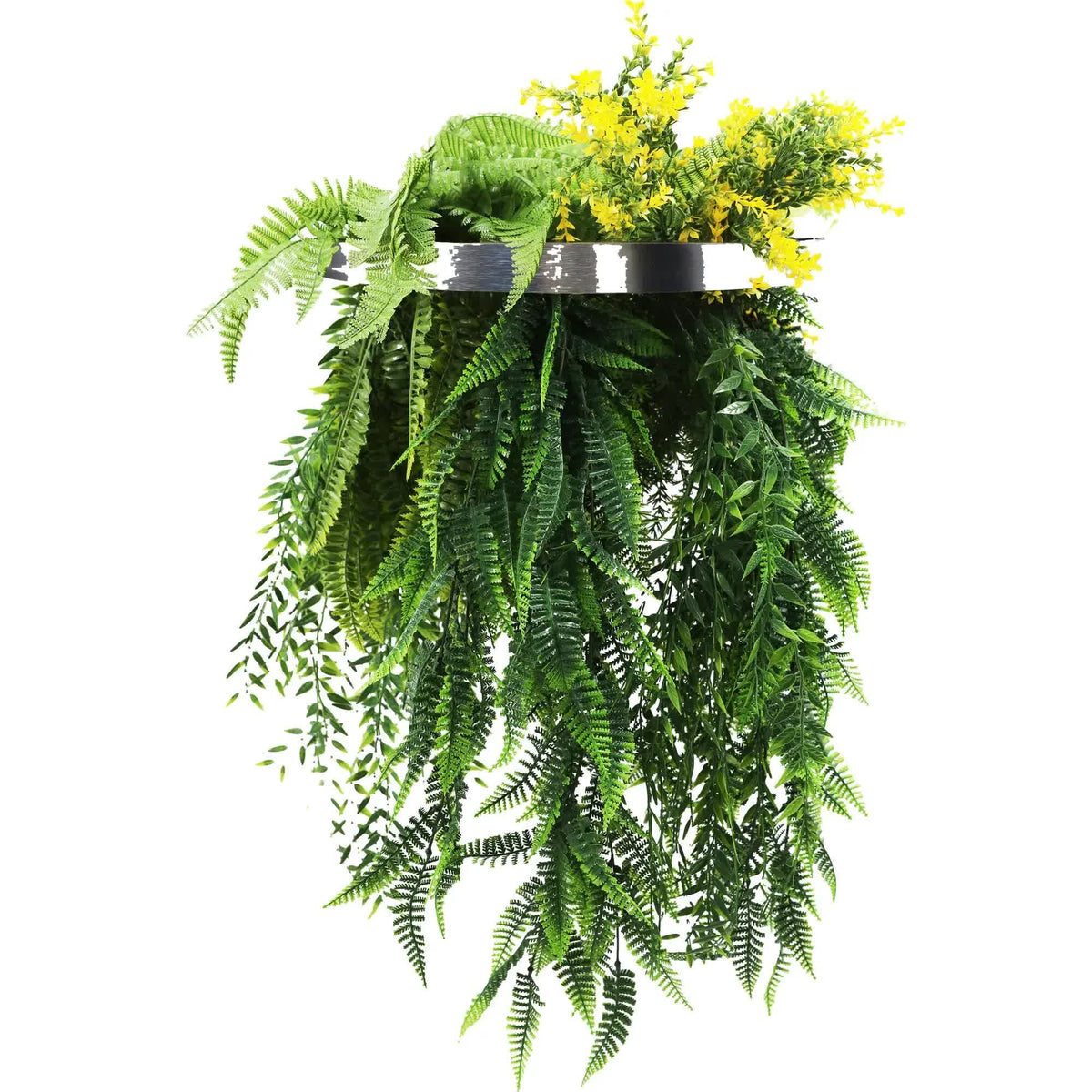 Silver Framed Roof Hanging Disc w/ Bright Tropical Ferns 40cm UV Resistant