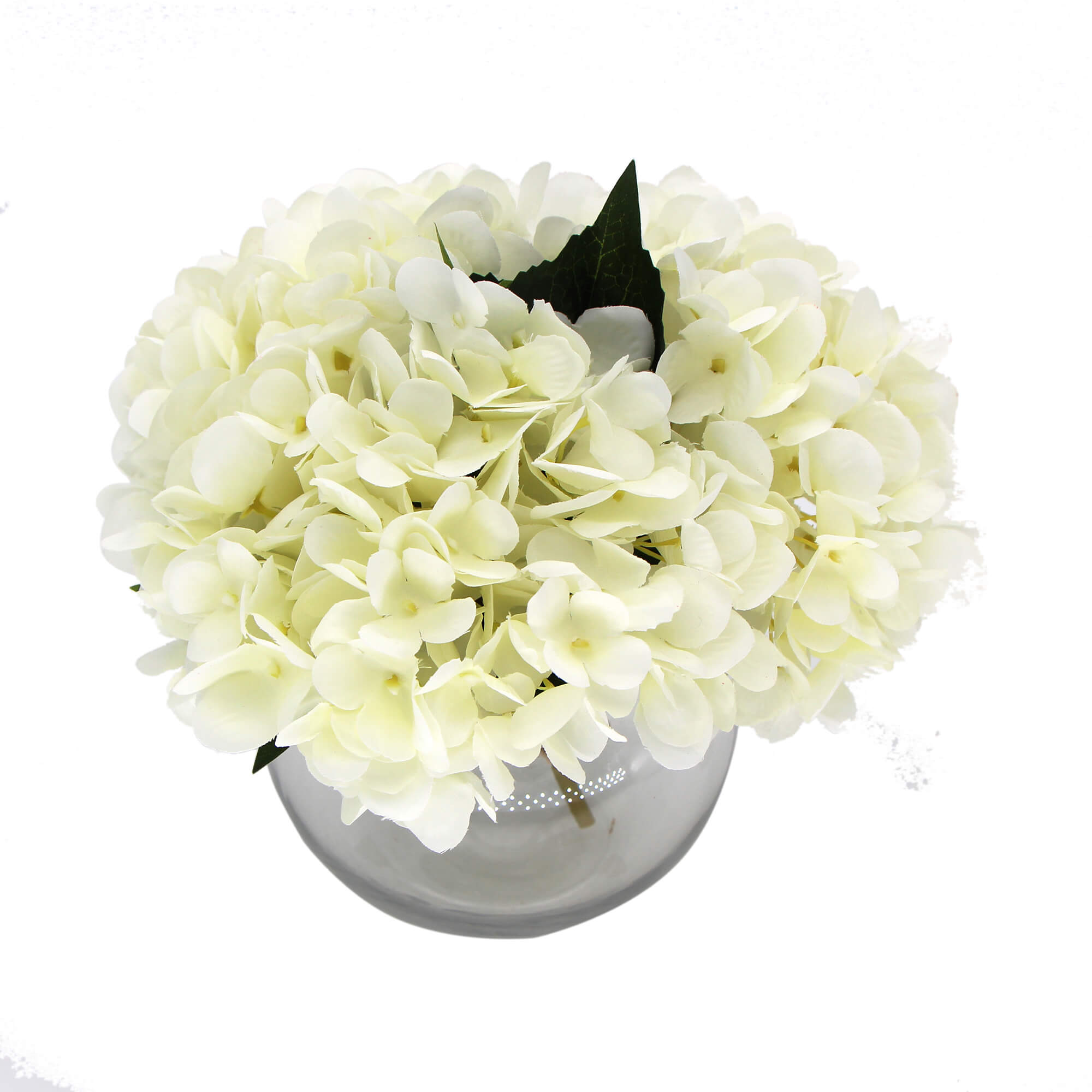 Premium Faux Hydrangea w/ Glass Vase Artificial Flowering White Hydrangea 23cm