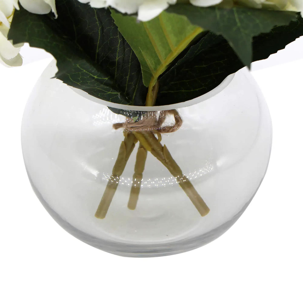 Premium Faux Hydrangea w/ Glass Vase Artificial Flowering White Hydrangea 23cm