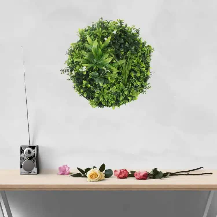 Slimline Flowering White Artificial Green Wall Disc Resistant 50cm Black Frame