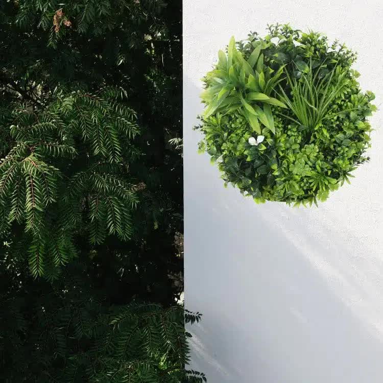 Slimline Flowering White Artificial Green Wall Disc Resistant 50cm Black Frame