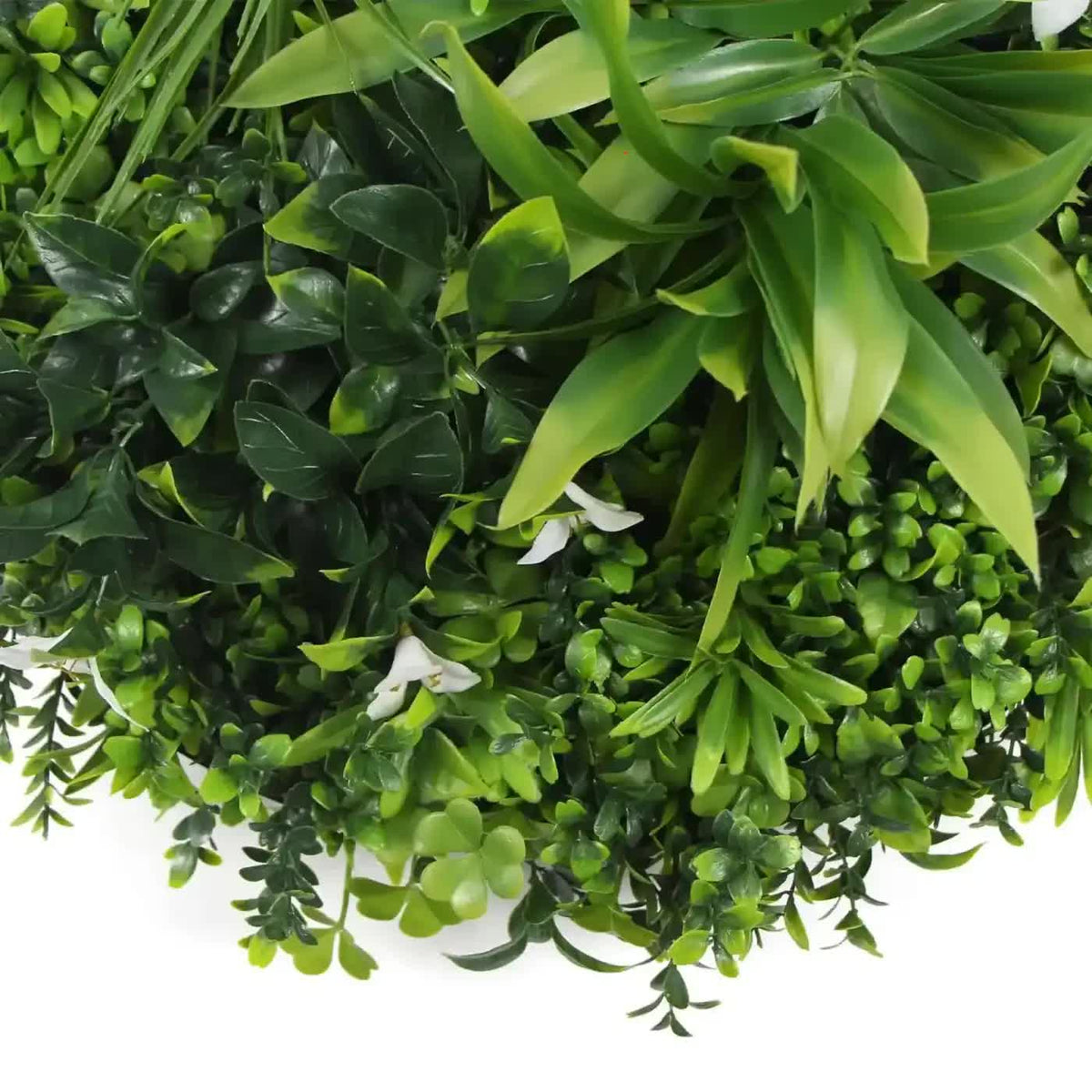 Slimline Flowering White Artificial Green Wall Disc Resistant 75cm Black Frame