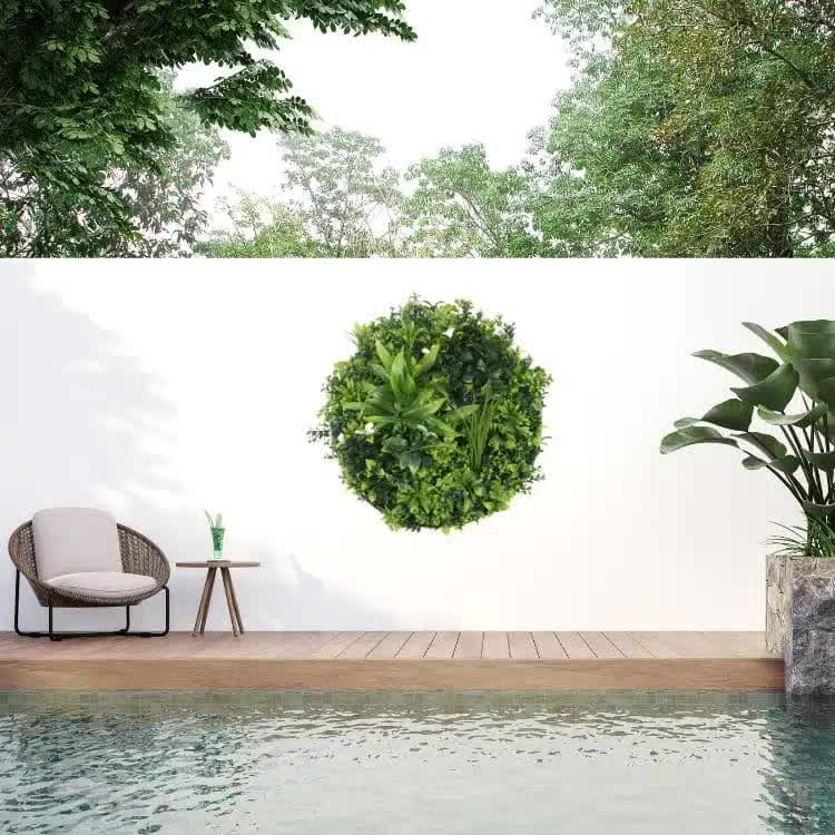 Slimline Flowering White Artificial Green Wall Disc Resistant 100cm Black Frame
