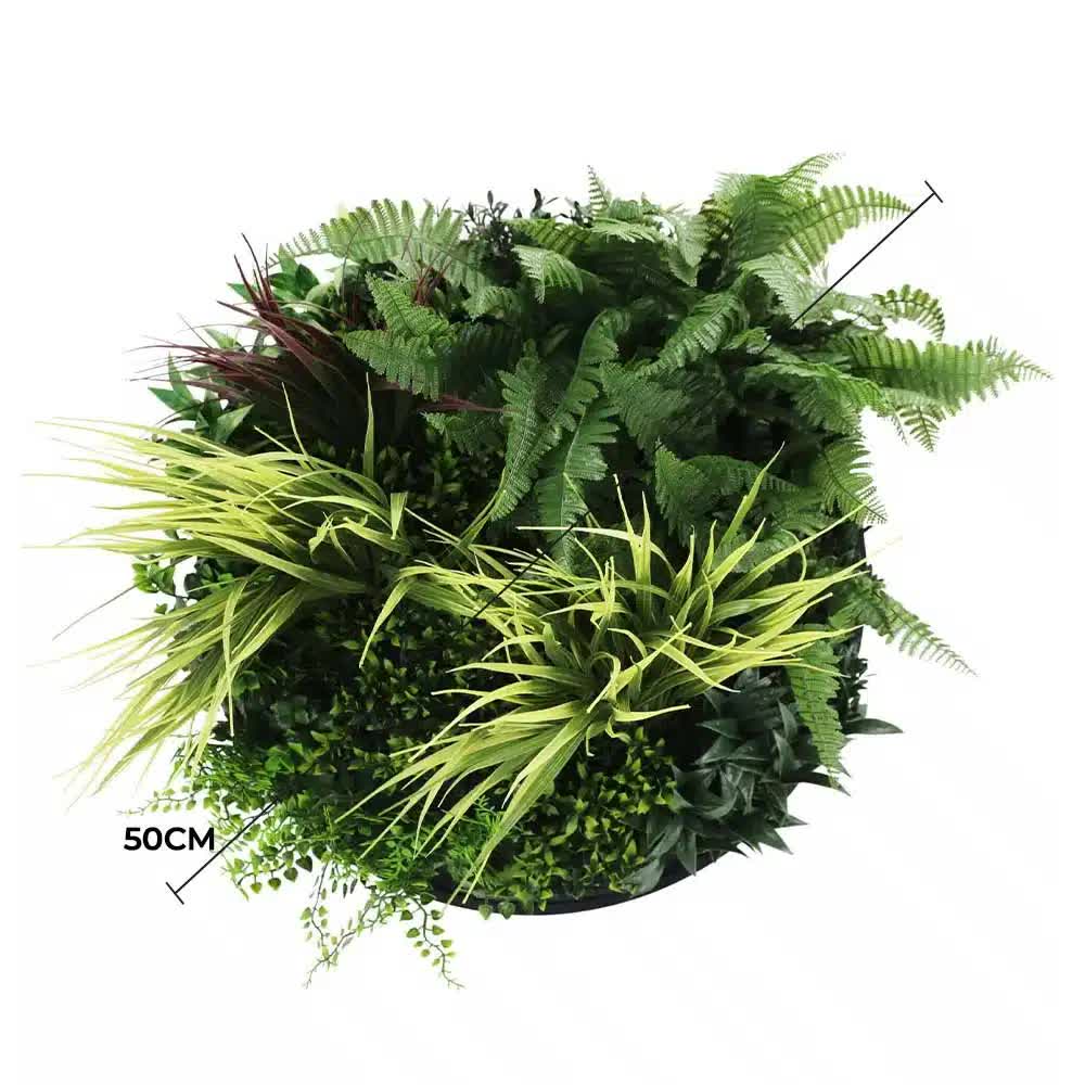 Slimline Artificial Green Wall Disc Art 50cm Grassy Fields UV Resistant Black