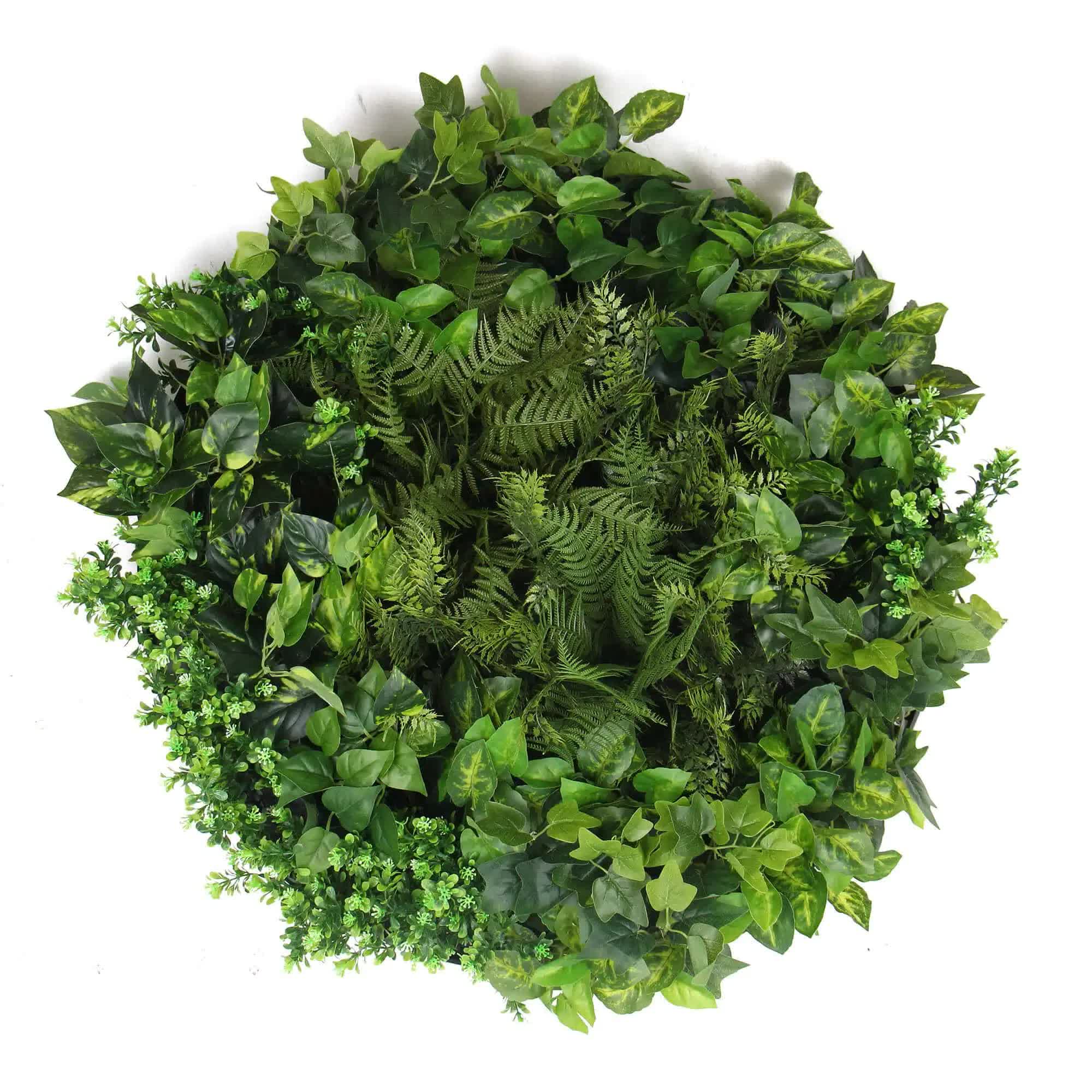 Slimline Artificial Green Wall Disc Art 80cm Mixed Green Fern Ivy Modern Black