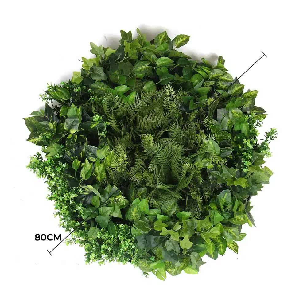 Slimline Artificial Green Wall Disc Art 80cm Mixed Green Fern Ivy Modern Black