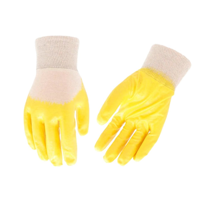 bulk 24 Yellow Nitrile Garden Gloves Coated w Interlock Liner 2 Sizes