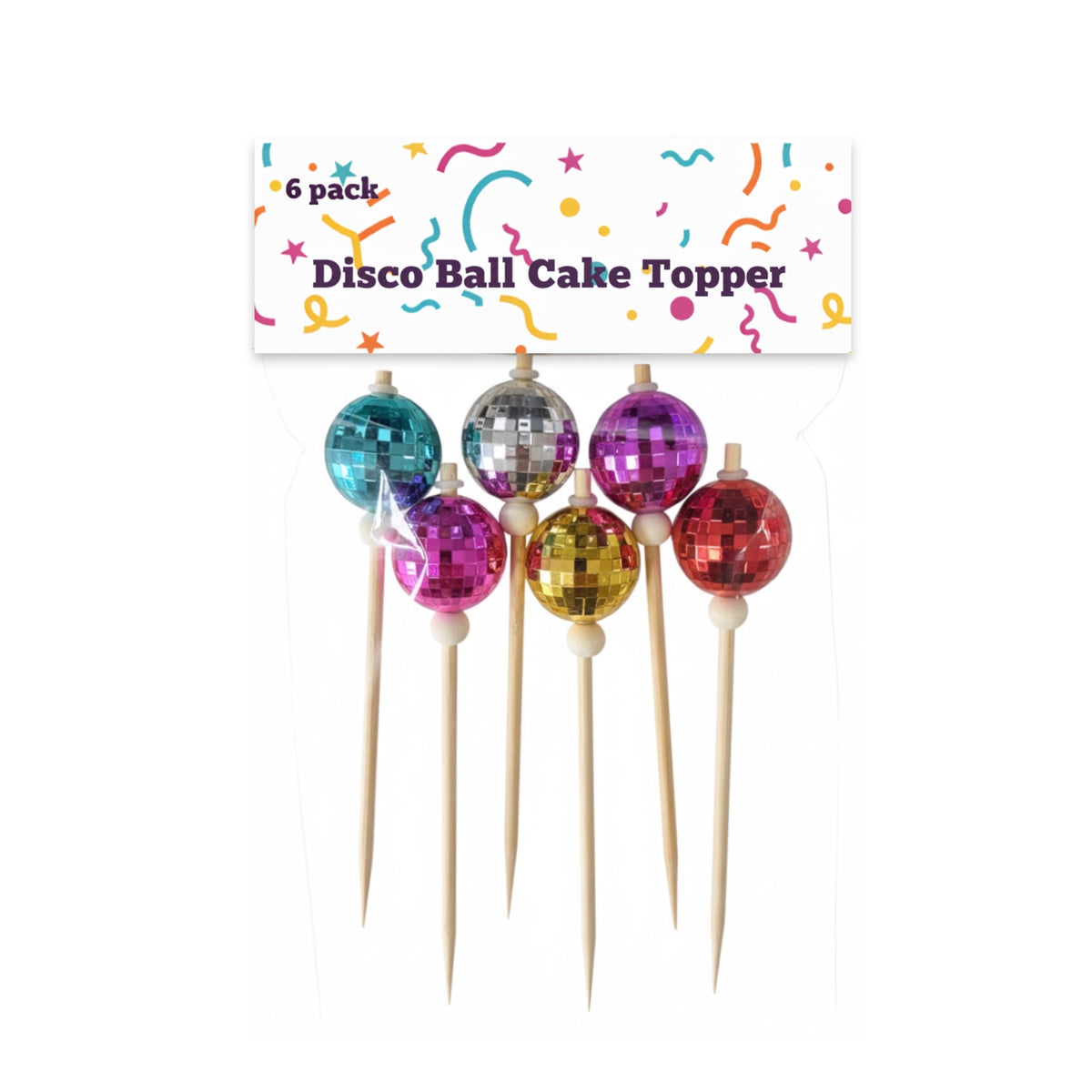 bulk 144 Reusable Plastic Disco Ball Cake Topper Asst