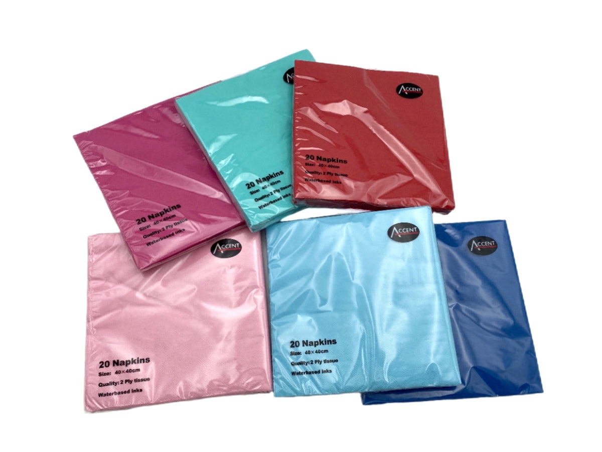 bulk 24 Coloured Napkin 2ply 40cm