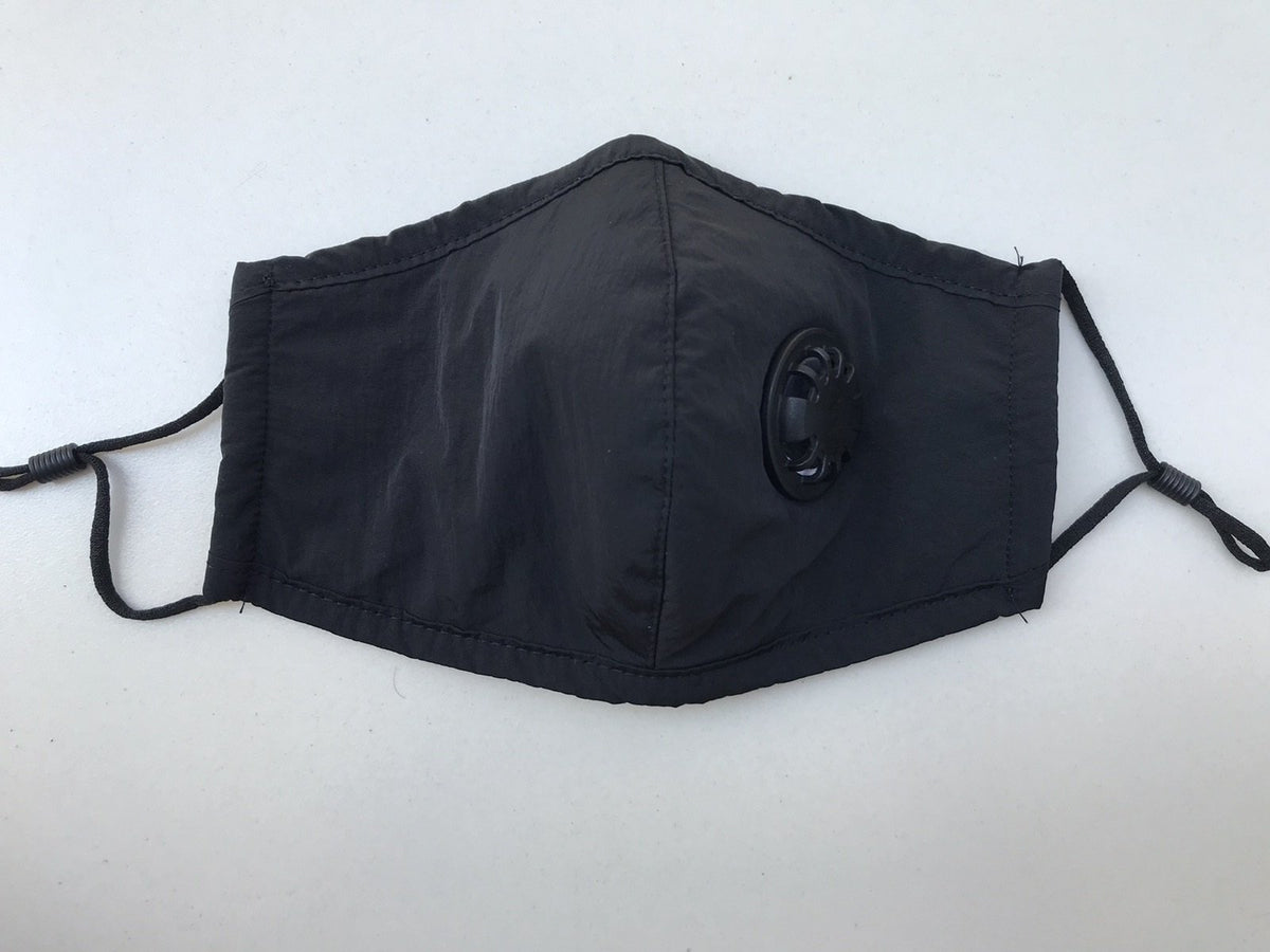 Adult Face Mask Black Reusable Adjustable w Breathing Valve 3Ply
