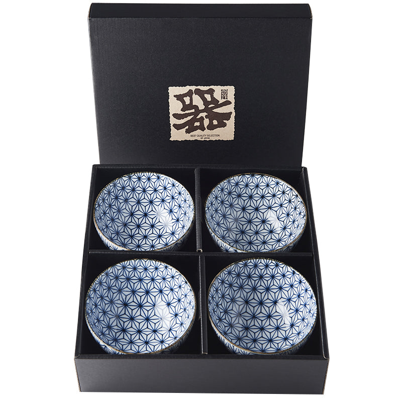 Bowl Set 4pcs Starburst Blue Design