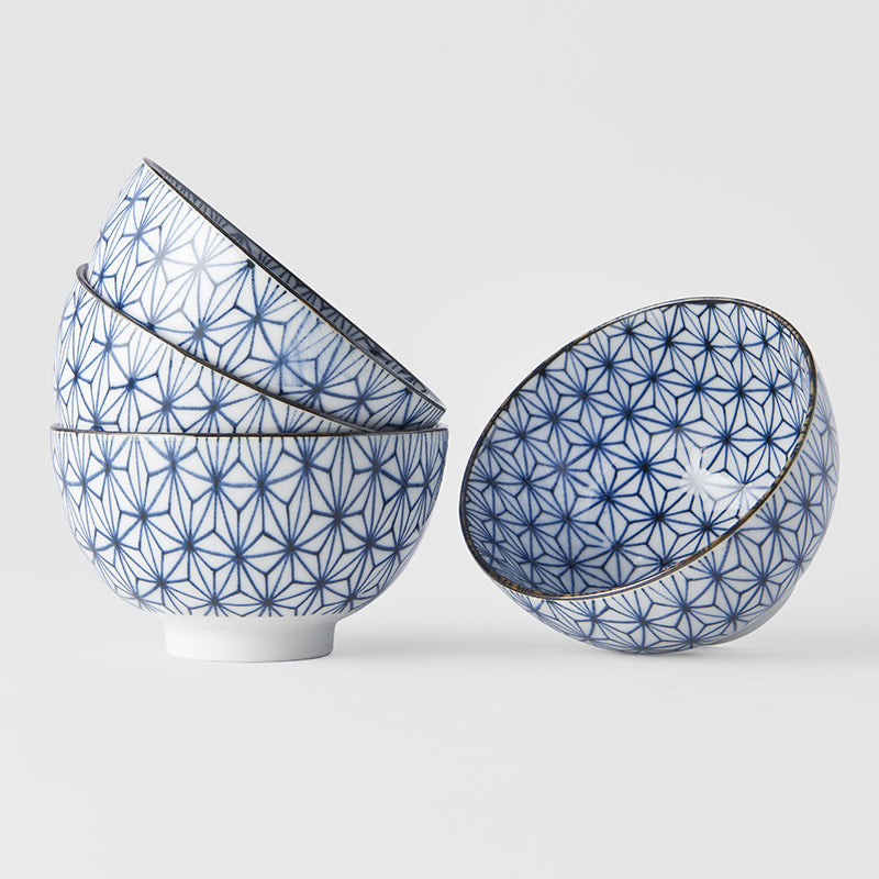 Bowl Set 4pcs Starburst Blue Design