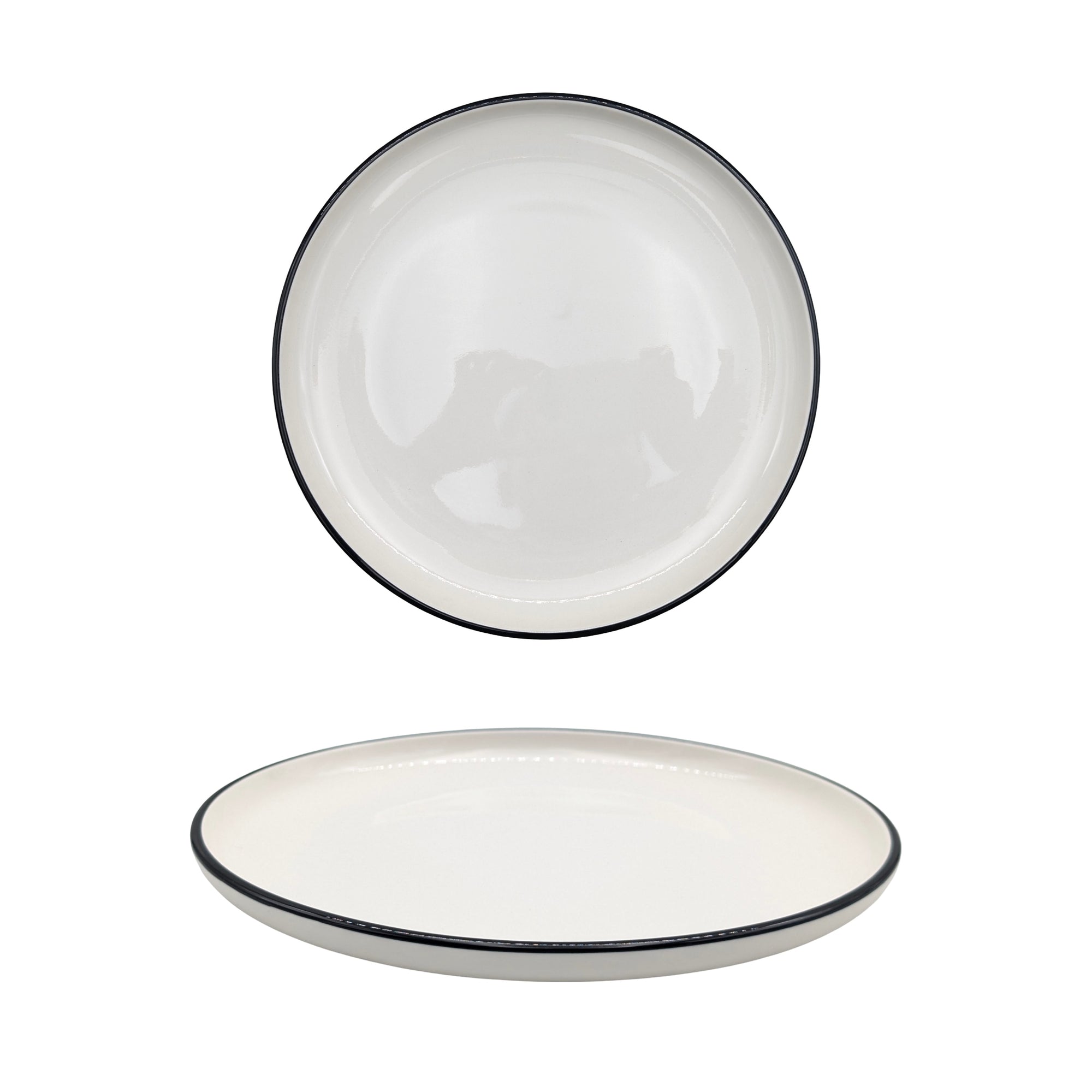 bulk 24 Sorrento Porcelain Dinner Plate w Black Rim 26cm