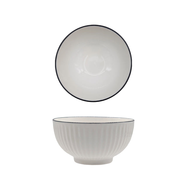 bulk 24 Sorrento Porcelain Embossed Rice Bowl w Black Rim 5" 12cm