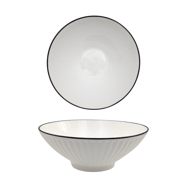 bulk 24 Sorrento Porcelain Embossed Soup Bowl w Black Rim 8" 20cm