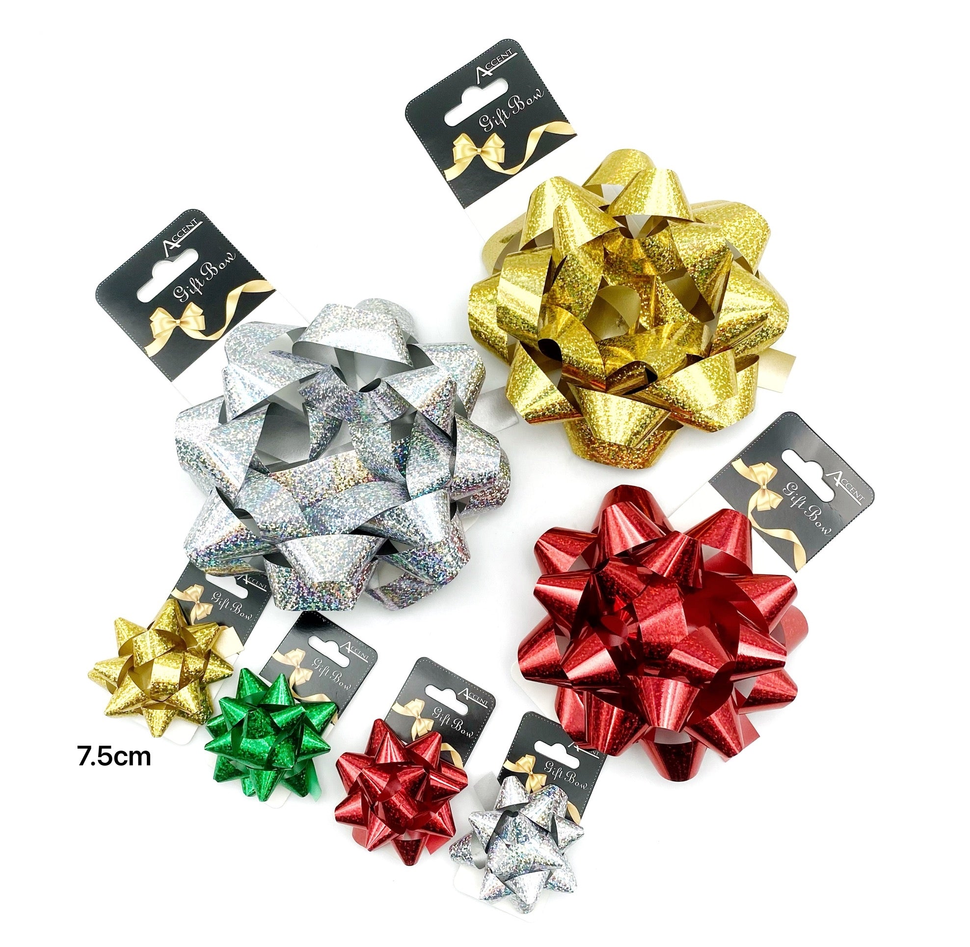 bulk 24 Holographic Gift Bow 7.5cm Assort Cols
