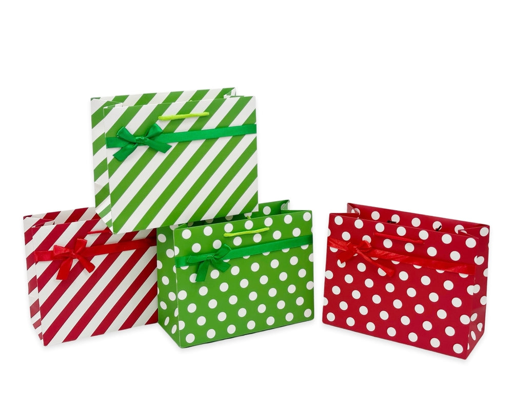 bulk 48 Xxlarge Red & Green Dots Stripes Gift Bag Assorted 53cm