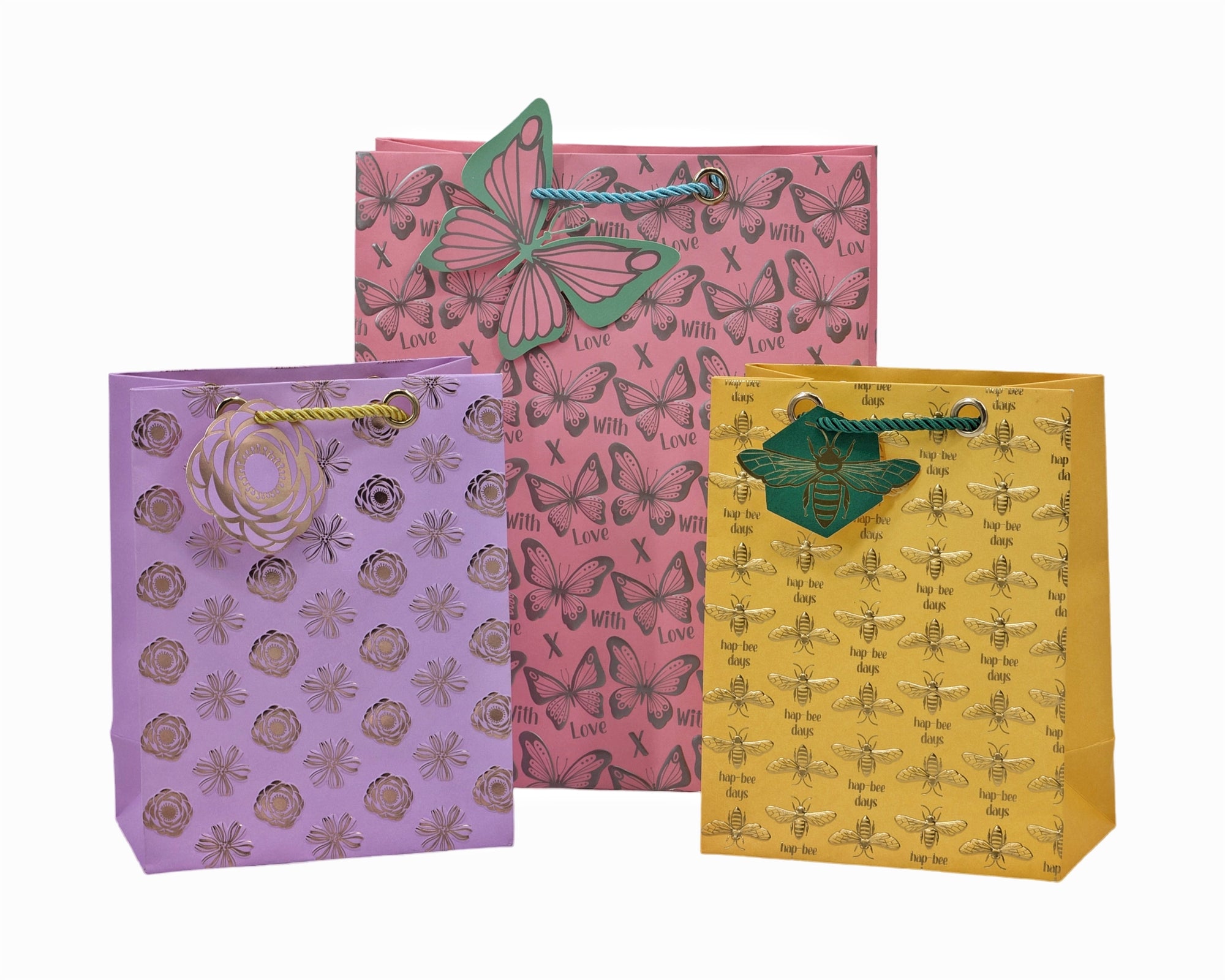 bulk 24 Large Foiled Luxury Garden Gift Bag 3 Assort 32cm