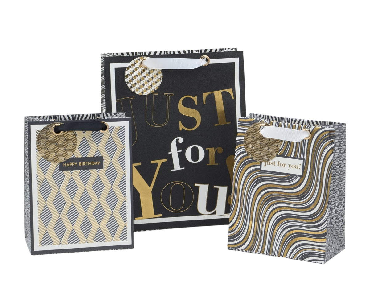 bulk 24 Medium Golden Glam Gift Bag Assort 23cm