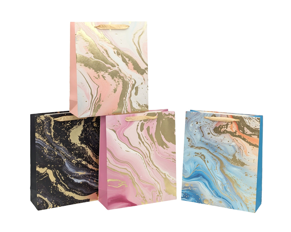 bulk 24 Elegant Golden Marble Gift Bag Medium 4 Asst