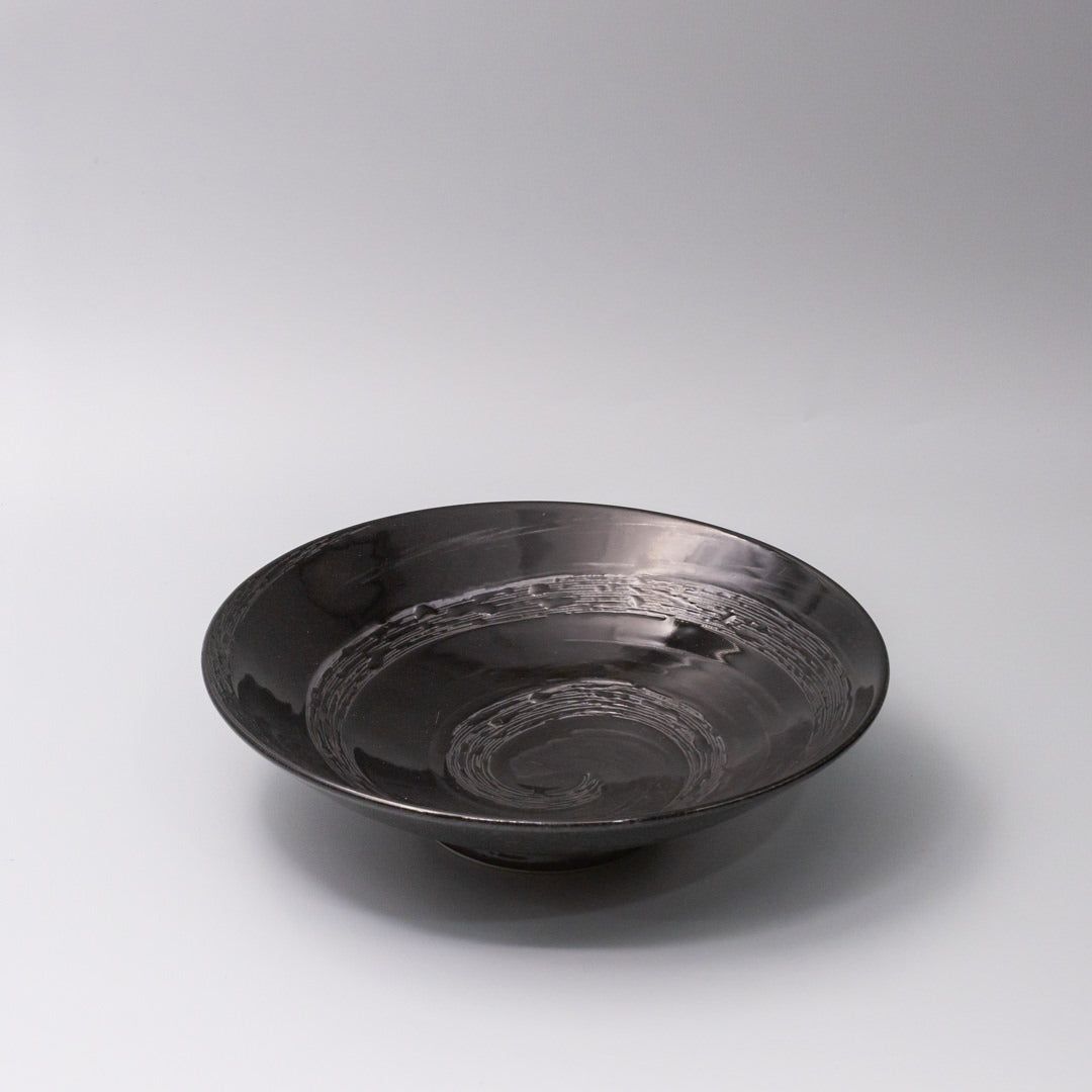 Serving Bowl 28cm Black Swirl Glaze